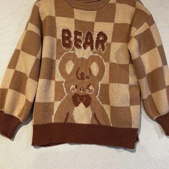 Harajuku Bear Oversize Knit Tan/Beige long puff sleeve Sweater‎ Size M - Picture 8 of 8